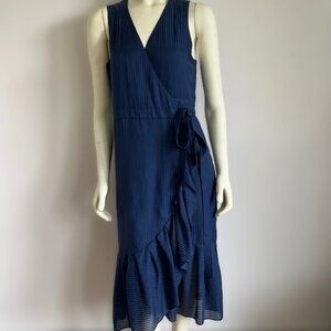 MARGARET O’Leary  Sleeveless Silk/ Blend 1406CS WRAP DRESS Size L Navy Blue NWT